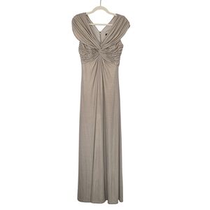 Tadashi Shoji Metallic Surplice V-Neck Gown | Size Small | Natural/Champagne
